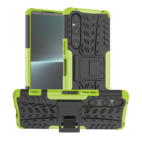 Funda Bumper Silicona y Plastico Mate Carcasa con Soporte JX1 para Sony Xperia 1 V Verde