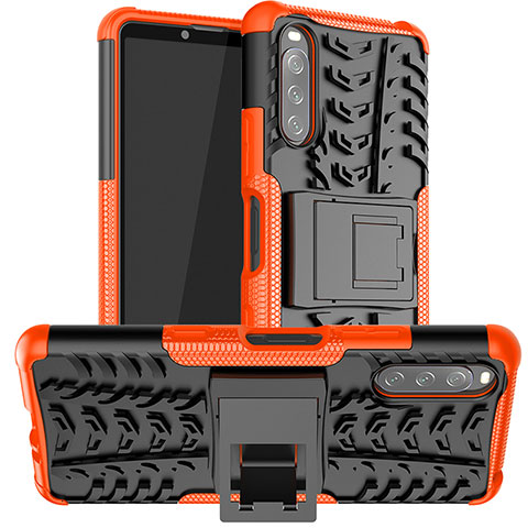 Funda Bumper Silicona y Plastico Mate Carcasa con Soporte JX1 para Sony Xperia 10 III Lite Naranja