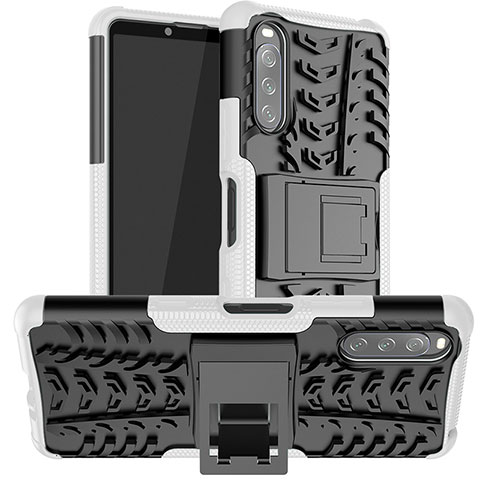 Funda Bumper Silicona y Plastico Mate Carcasa con Soporte JX1 para Sony Xperia 10 III Lite Plata