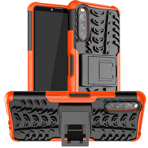 Funda Bumper Silicona y Plastico Mate Carcasa con Soporte JX1 para Sony Xperia 10 III SOG04 Naranja