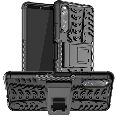 Funda Bumper Silicona y Plastico Mate Carcasa con Soporte JX1 para Sony Xperia 10 III SOG04 Negro