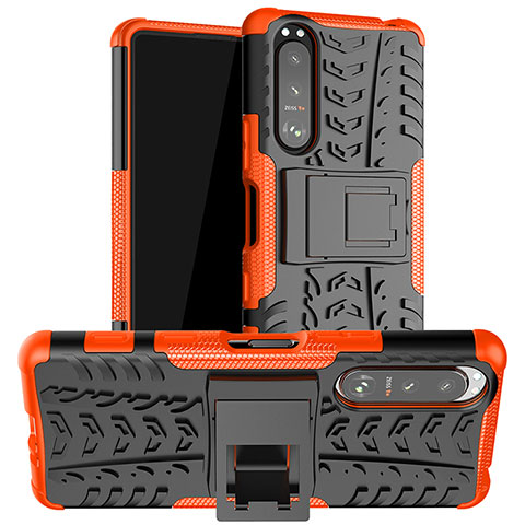 Funda Bumper Silicona y Plastico Mate Carcasa con Soporte JX1 para Sony Xperia 5 III Naranja