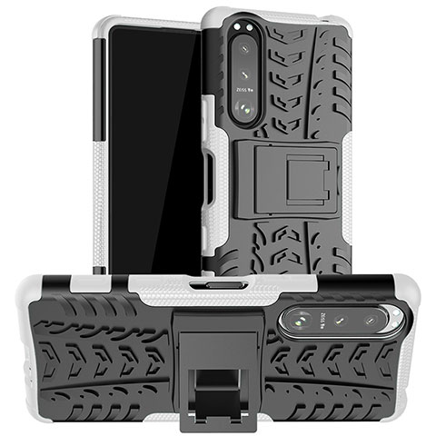 Funda Bumper Silicona y Plastico Mate Carcasa con Soporte JX1 para Sony Xperia 5 III Plata