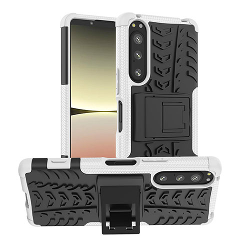 Funda Bumper Silicona y Plastico Mate Carcasa con Soporte JX1 para Sony Xperia 5 IV Plata