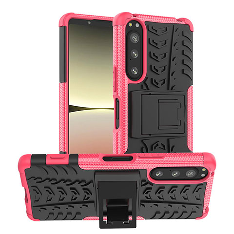 Funda Bumper Silicona y Plastico Mate Carcasa con Soporte JX1 para Sony Xperia 5 IV Rosa Roja