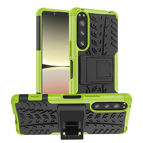 Funda Bumper Silicona y Plastico Mate Carcasa con Soporte JX1 para Sony Xperia 5 IV Verde