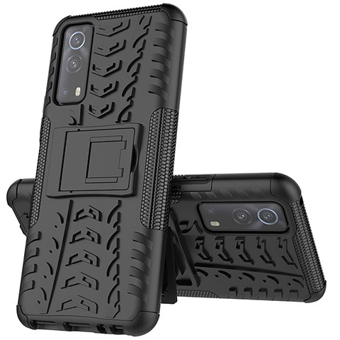 Funda Bumper Silicona y Plastico Mate Carcasa con Soporte JX1 para Vivo iQOO Z3 5G Negro