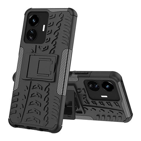 Funda Bumper Silicona y Plastico Mate Carcasa con Soporte JX1 para Vivo iQOO Z6 Lite 5G Negro