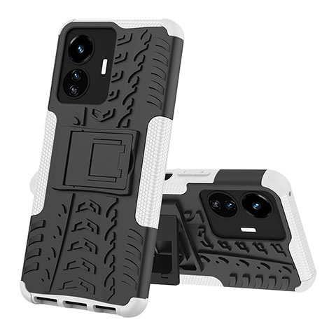 Funda Bumper Silicona y Plastico Mate Carcasa con Soporte JX1 para Vivo iQOO Z6 Lite 5G Plata