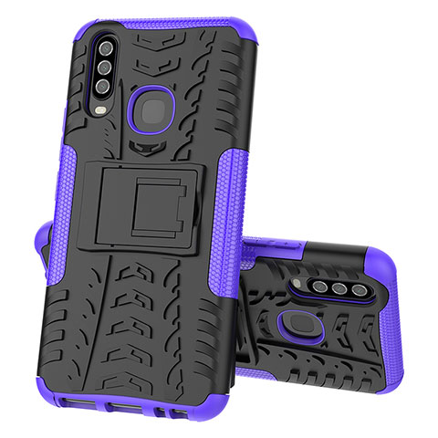 Funda Bumper Silicona y Plastico Mate Carcasa con Soporte JX1 para Vivo Y11 Morado