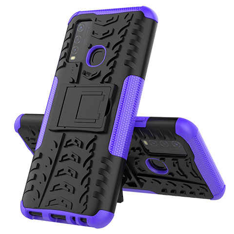 Funda Bumper Silicona y Plastico Mate Carcasa con Soporte JX1 para Vivo Y50 Morado