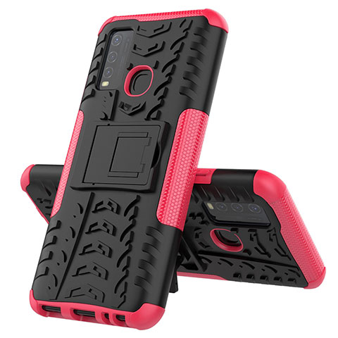 Funda Bumper Silicona y Plastico Mate Carcasa con Soporte JX1 para Vivo Y50 Rosa Roja