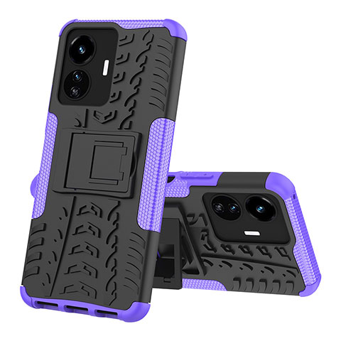 Funda Bumper Silicona y Plastico Mate Carcasa con Soporte JX1 para Vivo Y77 5G Morado