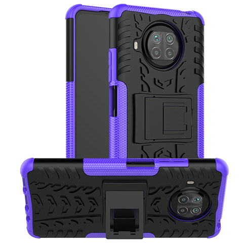 Funda Bumper Silicona y Plastico Mate Carcasa con Soporte JX1 para Xiaomi Mi 10i 5G Morado