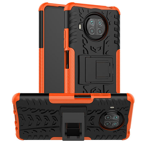 Funda Bumper Silicona y Plastico Mate Carcasa con Soporte JX1 para Xiaomi Mi 10i 5G Naranja