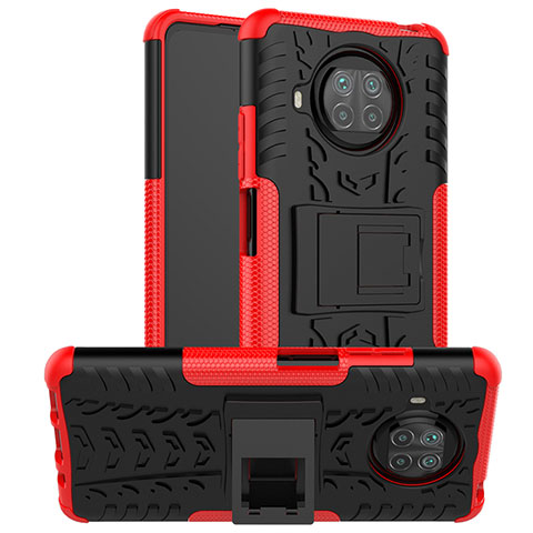 Funda Bumper Silicona y Plastico Mate Carcasa con Soporte JX1 para Xiaomi Mi 10i 5G Rojo