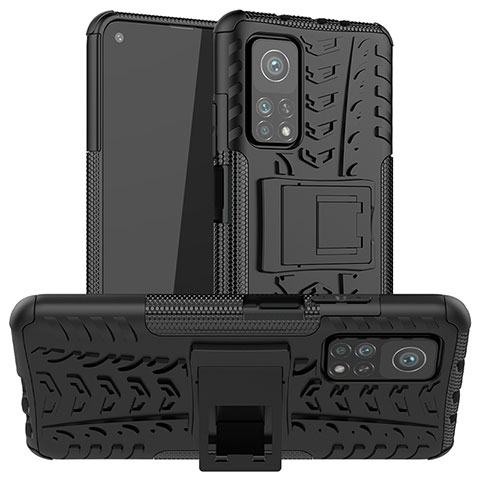 Funda Bumper Silicona y Plastico Mate Carcasa con Soporte JX1 para Xiaomi Mi 10T Pro 5G Negro
