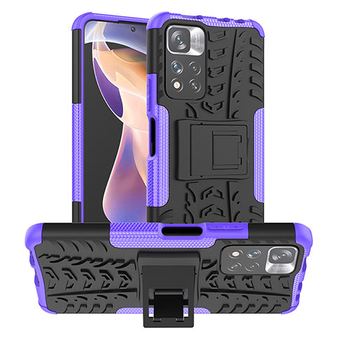 Funda Bumper Silicona y Plastico Mate Carcasa con Soporte JX1 para Xiaomi Mi 11i 5G (2022) Morado