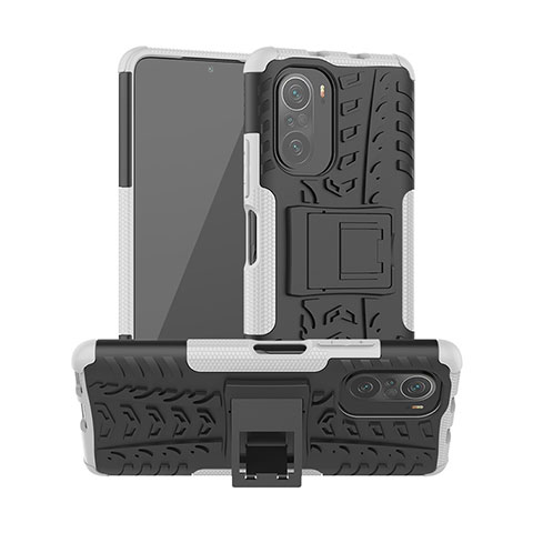 Funda Bumper Silicona y Plastico Mate Carcasa con Soporte JX1 para Xiaomi Mi 11i 5G Plata