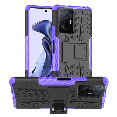 Funda Bumper Silicona y Plastico Mate Carcasa con Soporte JX1 para Xiaomi Mi 11T 5G Morado