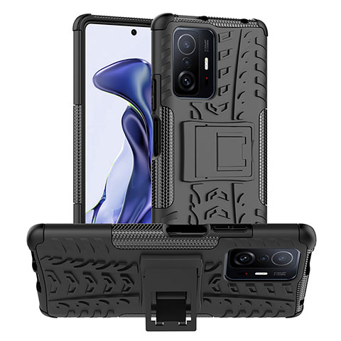 Funda Bumper Silicona y Plastico Mate Carcasa con Soporte JX1 para Xiaomi Mi 11T 5G Negro