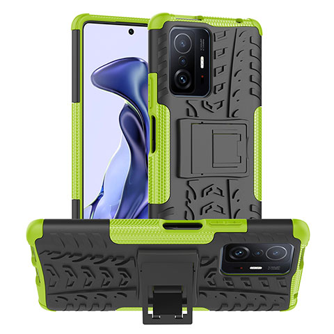 Funda Bumper Silicona y Plastico Mate Carcasa con Soporte JX1 para Xiaomi Mi 11T 5G Verde