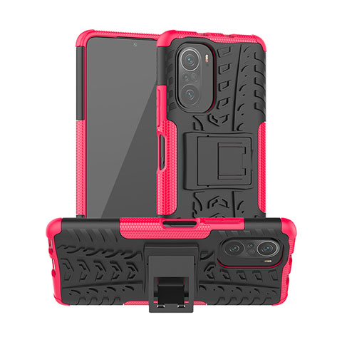 Funda Bumper Silicona y Plastico Mate Carcasa con Soporte JX1 para Xiaomi Mi 11X Pro 5G Rosa Roja