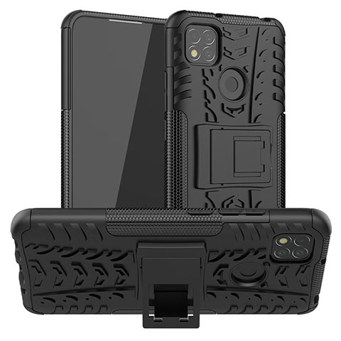 Funda Bumper Silicona y Plastico Mate Carcasa con Soporte JX1 para Xiaomi POCO C31 Negro