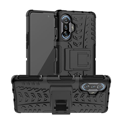 Funda Bumper Silicona y Plastico Mate Carcasa con Soporte JX1 para Xiaomi Poco F3 GT 5G Negro