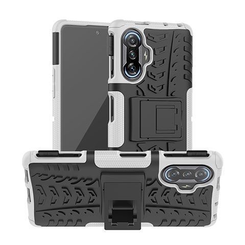 Funda Bumper Silicona y Plastico Mate Carcasa con Soporte JX1 para Xiaomi Poco F3 GT 5G Plata