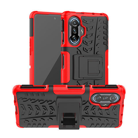 Funda Bumper Silicona y Plastico Mate Carcasa con Soporte JX1 para Xiaomi Poco F3 GT 5G Rojo