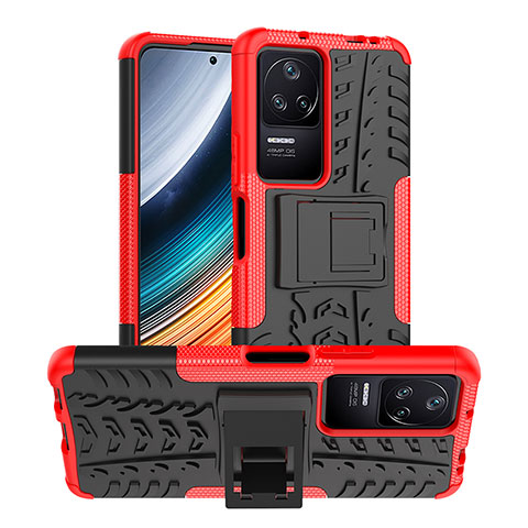 Funda Bumper Silicona y Plastico Mate Carcasa con Soporte JX1 para Xiaomi Poco F4 5G Rojo