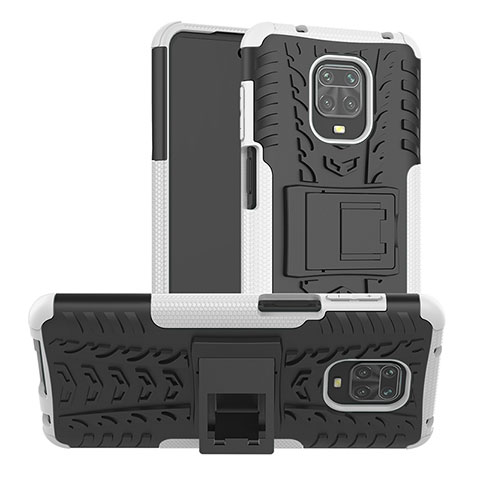 Funda Bumper Silicona y Plastico Mate Carcasa con Soporte JX1 para Xiaomi Poco M2 Pro Plata