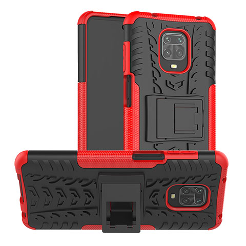 Funda Bumper Silicona y Plastico Mate Carcasa con Soporte JX1 para Xiaomi Poco M2 Pro Rojo