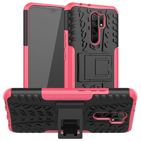 Funda Bumper Silicona y Plastico Mate Carcasa con Soporte JX1 para Xiaomi Poco M2 Rosa Roja