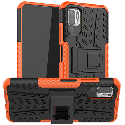 Funda Bumper Silicona y Plastico Mate Carcasa con Soporte JX1 para Xiaomi POCO M3 Pro 5G Naranja