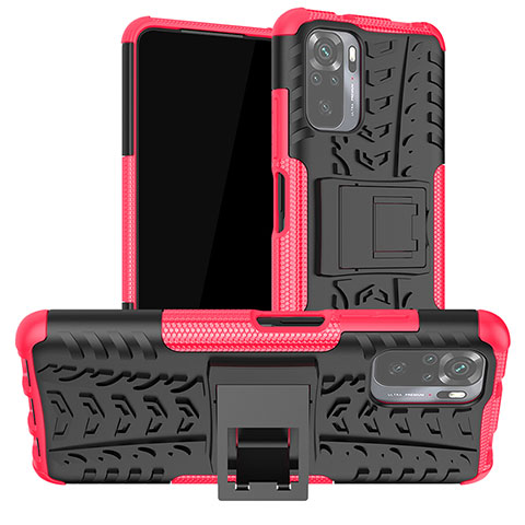 Funda Bumper Silicona y Plastico Mate Carcasa con Soporte JX1 para Xiaomi Poco M5S Rosa Roja