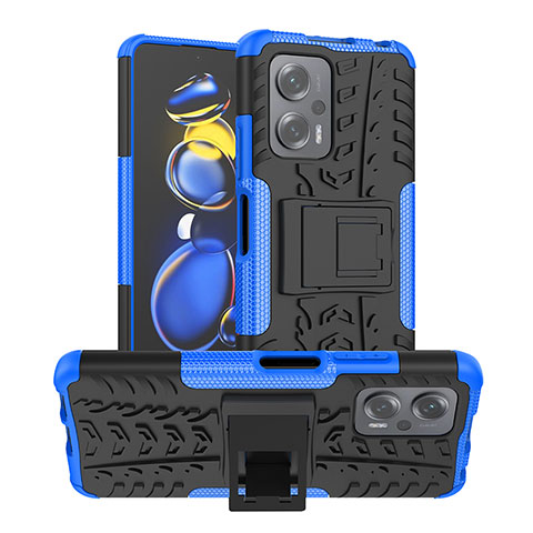 Funda Bumper Silicona y Plastico Mate Carcasa con Soporte JX1 para Xiaomi Poco X4 GT 5G Azul