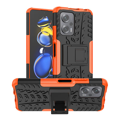 Funda Bumper Silicona y Plastico Mate Carcasa con Soporte JX1 para Xiaomi Poco X4 GT 5G Naranja