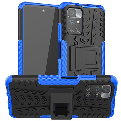 Funda Bumper Silicona y Plastico Mate Carcasa con Soporte JX1 para Xiaomi Redmi 10 (2022) Azul