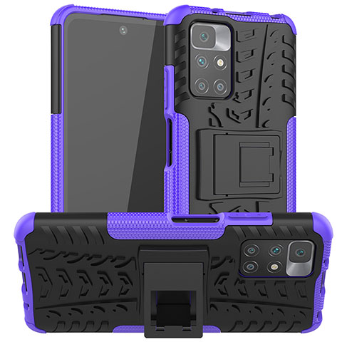 Funda Bumper Silicona y Plastico Mate Carcasa con Soporte JX1 para Xiaomi Redmi 10 (2022) Morado