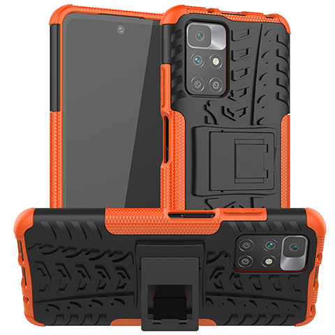 Funda Bumper Silicona y Plastico Mate Carcasa con Soporte JX1 para Xiaomi Redmi 10 (2022) Naranja