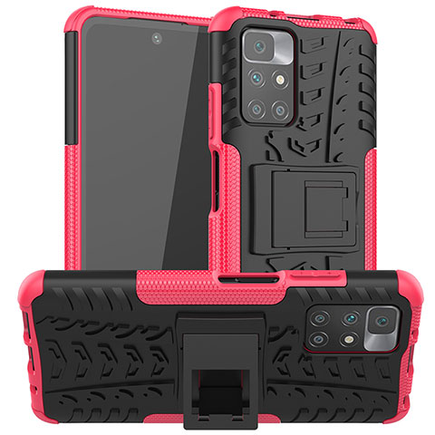 Funda Bumper Silicona y Plastico Mate Carcasa con Soporte JX1 para Xiaomi Redmi 10 (2022) Rosa Roja