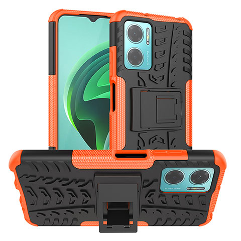 Funda Bumper Silicona y Plastico Mate Carcasa con Soporte JX1 para Xiaomi Redmi 10 5G Naranja