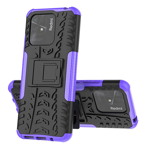 Funda Bumper Silicona y Plastico Mate Carcasa con Soporte JX1 para Xiaomi Redmi 10 India Morado