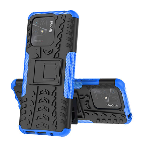 Funda Bumper Silicona y Plastico Mate Carcasa con Soporte JX1 para Xiaomi Redmi 10 Power Azul