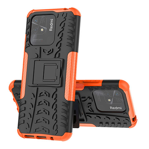 Funda Bumper Silicona y Plastico Mate Carcasa con Soporte JX1 para Xiaomi Redmi 10 Power Naranja