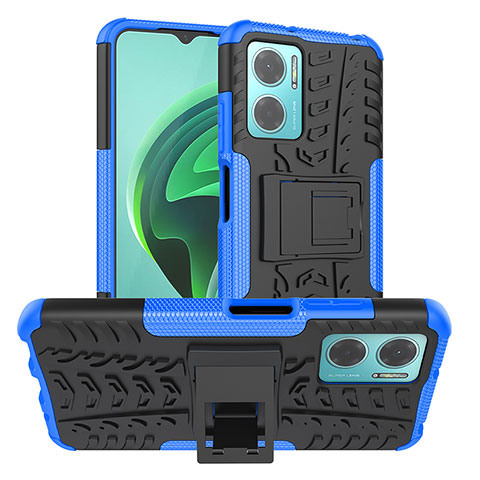 Funda Bumper Silicona y Plastico Mate Carcasa con Soporte JX1 para Xiaomi Redmi 11 Prime 5G Azul