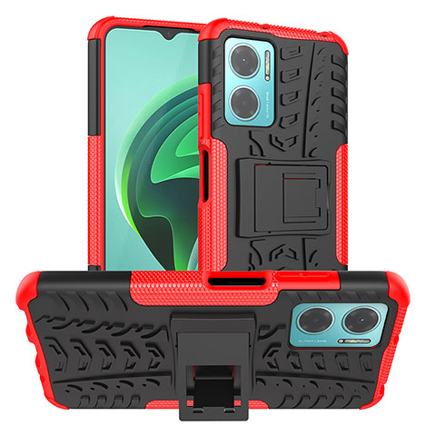 Funda Bumper Silicona y Plastico Mate Carcasa con Soporte JX1 para Xiaomi Redmi 11 Prime 5G Rojo