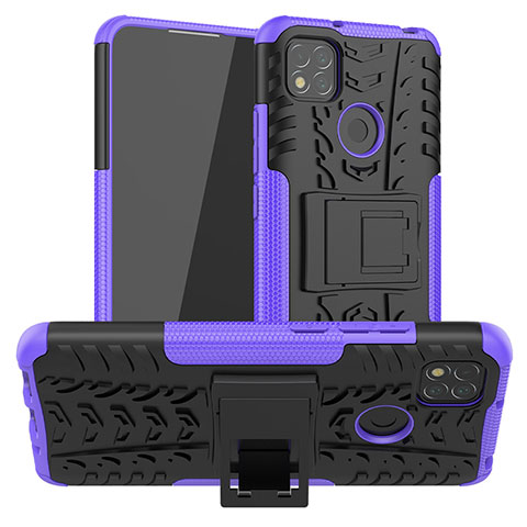 Funda Bumper Silicona y Plastico Mate Carcasa con Soporte JX1 para Xiaomi Redmi 9 Activ Morado